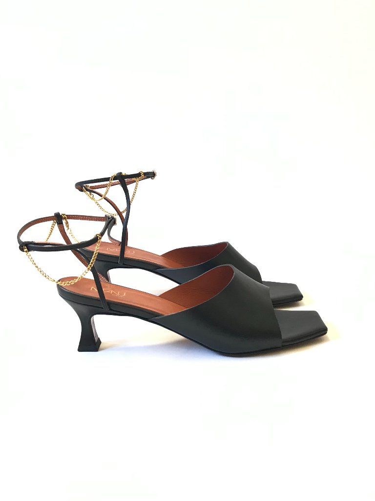 Manu Atelier Athena Chain Ankle Strap Sandals Heels Womens 39 9 Black Leather — image 3 of 8
